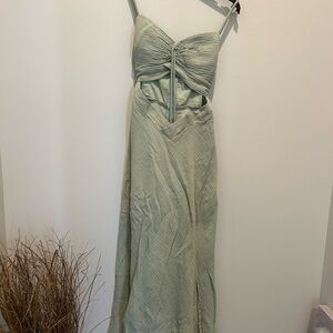 Sage Green Maxi Dress with Back Tie and Front Cutout Small
